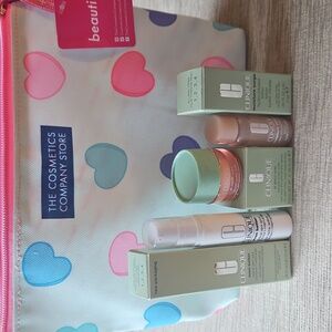 Clinique Skincare Trio with Heart Design Cosmetic Bag.  New